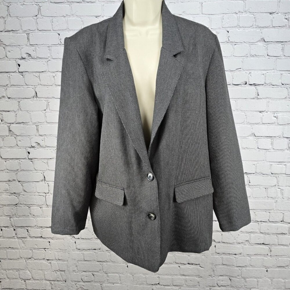 Alfred Dunner Gray Two Button Shoulder Pads Blazer Jacket USA Size 16 Petite